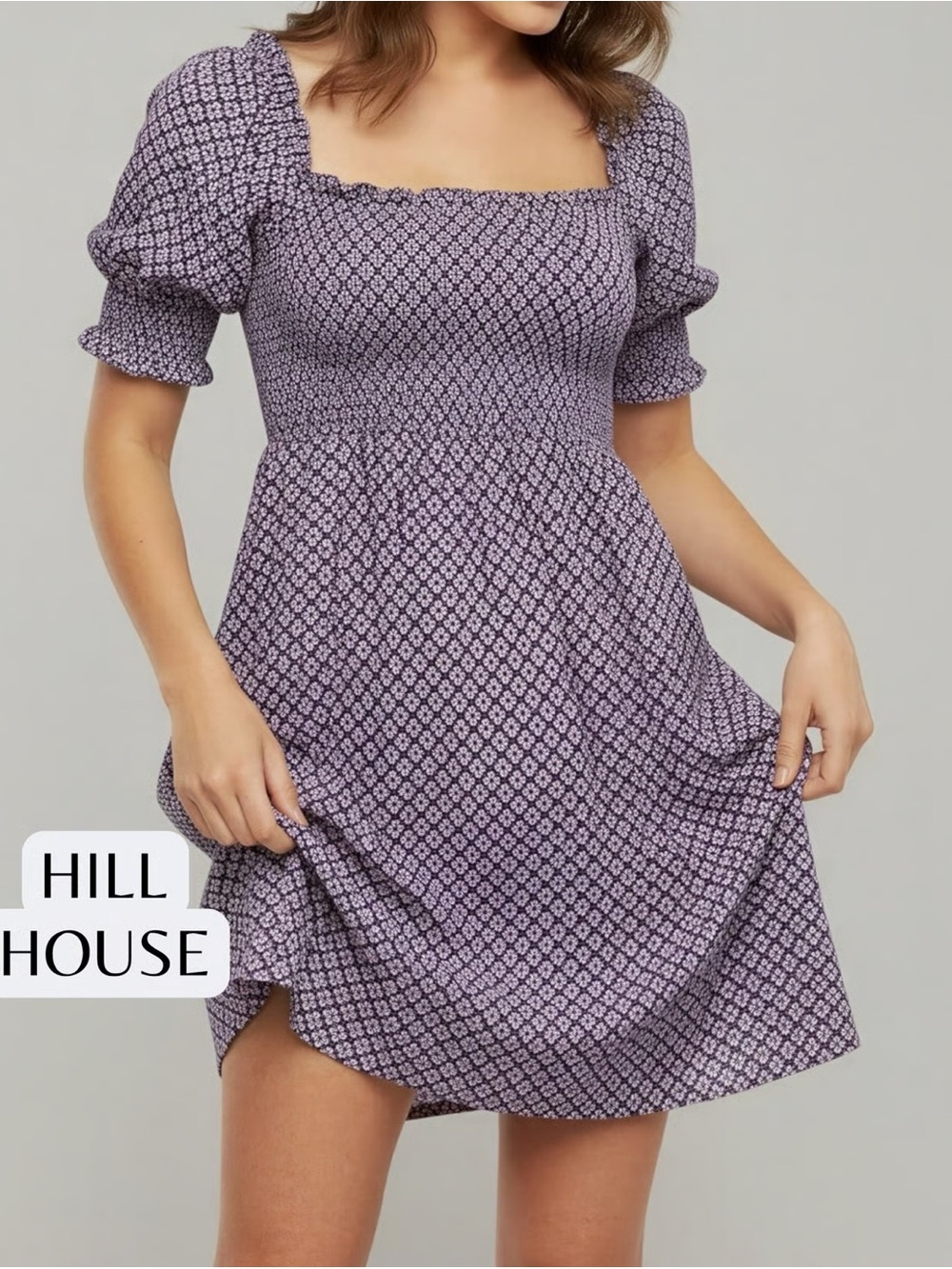 Hill House Home Purple Floral-Print Nap Dress Mini XS
